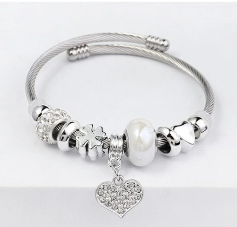 Elegant Heart Shape Butterfly Stainless Steel Asymmetrical Plating Bangle