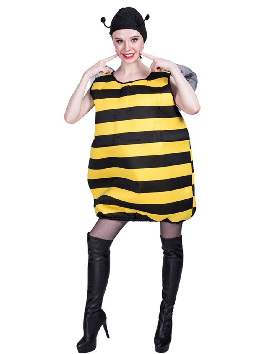 Women's Bumble Bee Costumes Sleeveless with Hat Cute Halloween Costumes