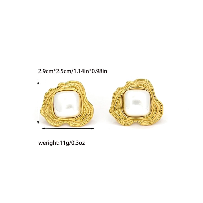 1 Pair Classical Baroque Style Sweet Irregular Geometric Plating Inlay 304 Stainless Steel Pearl 14K Gold Plated Ear Studs