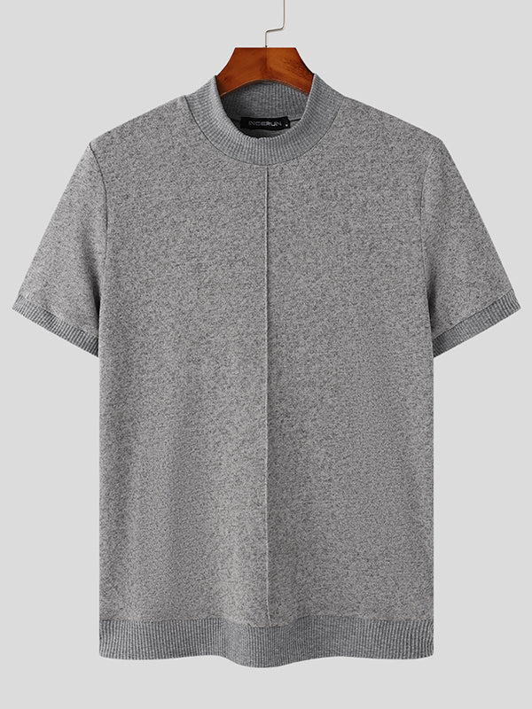 Aonga - Mens Solid Half-collar Short Sleeve Knit T-shirt K aonga