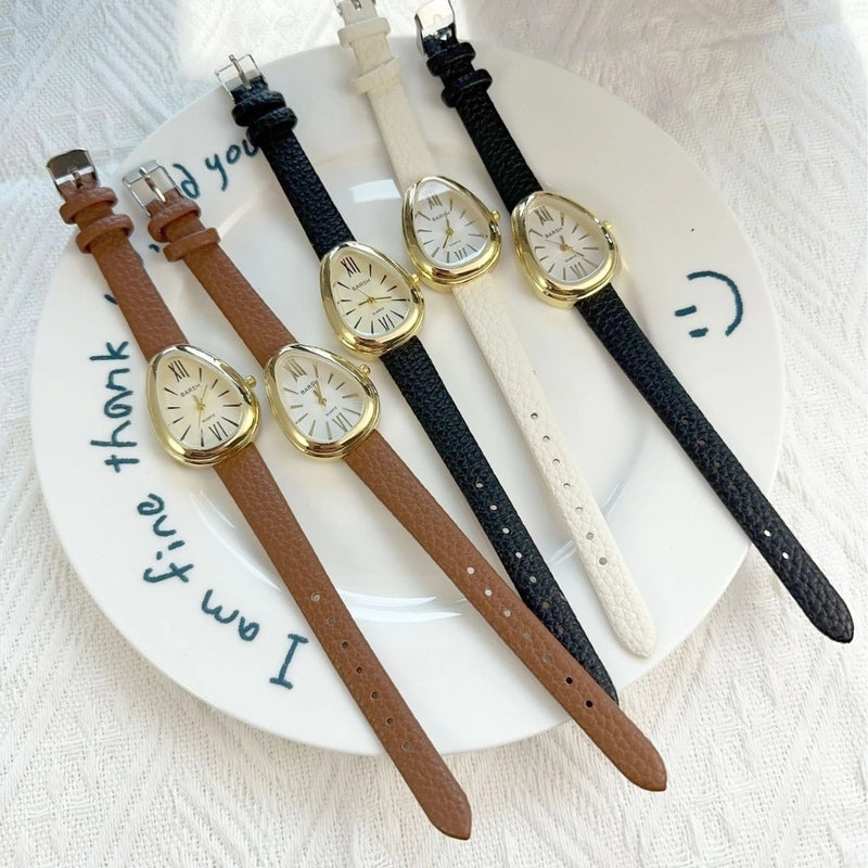 Retro Solid Color Buckle Quartz Watch Women's Watches