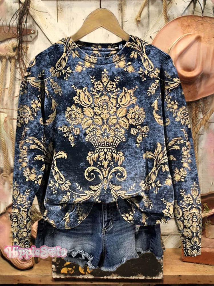 Vintage Lovely Floral Pattern Art Print Casual Sweatshirt Multicolor / S
