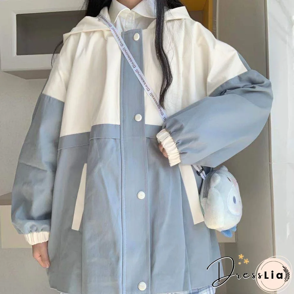 Harajuku Jackets Women Kawaii Vintage Oversize Zip Up Basic Patchwork University Overcoat Girls Korean Fashion Spring