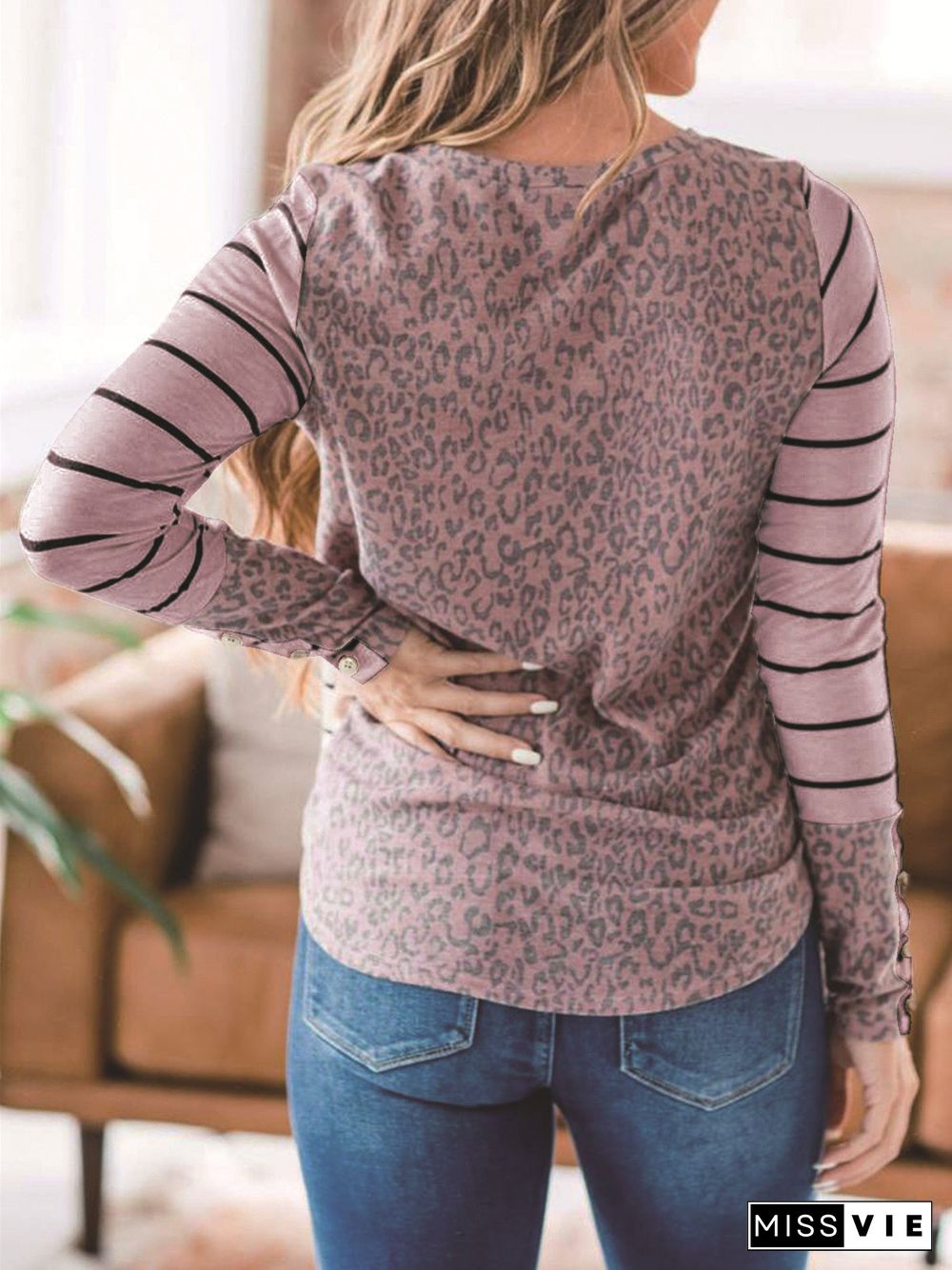 Women's Striped Long Sleeve Scoop Neck Tops