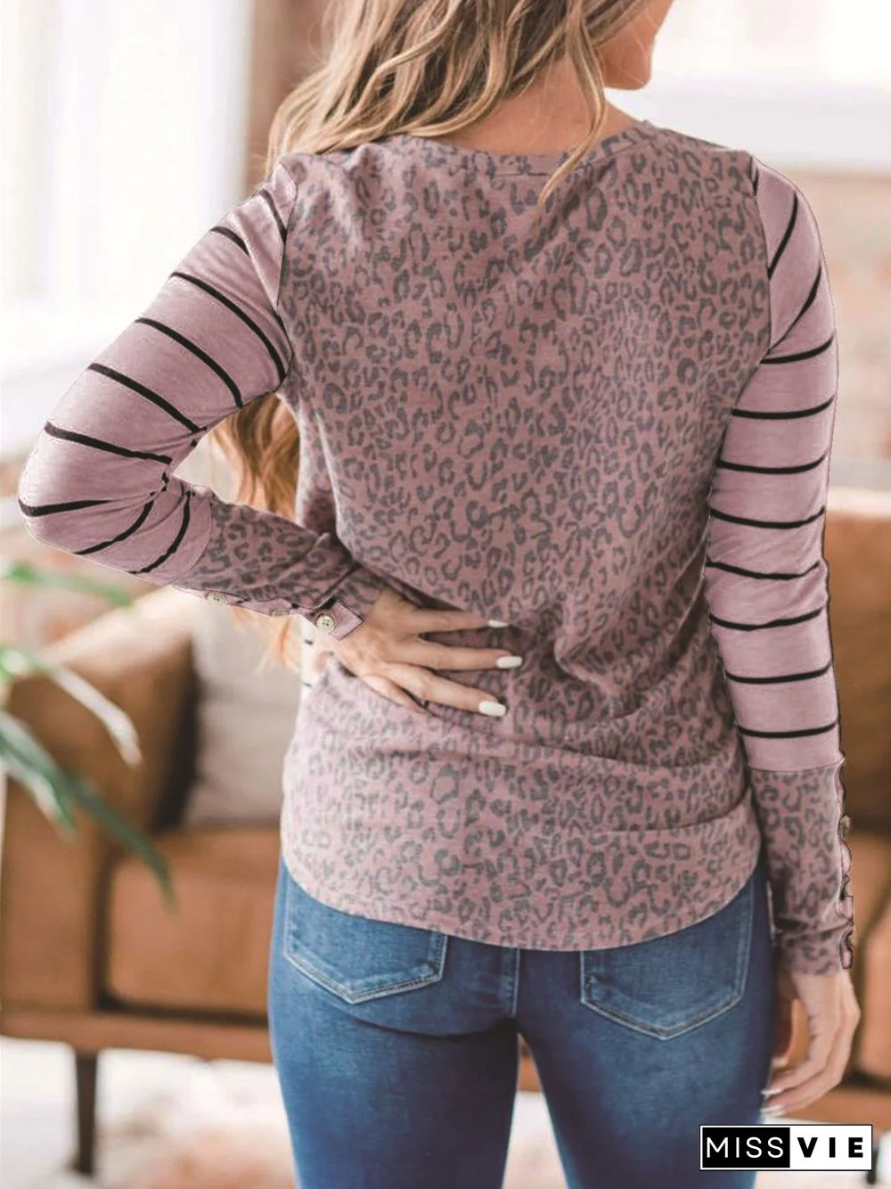 Women's Striped Long Sleeve Scoop Neck Tops