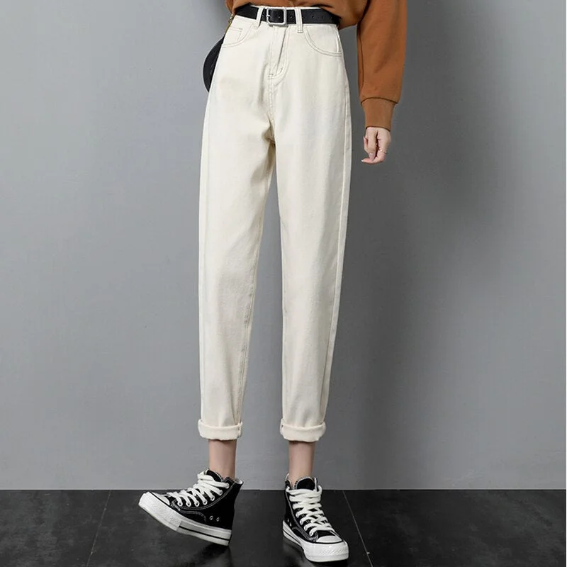 Women Jeans Harem Ankle-length High Waist Cuffs Retro Trendy Streetwear Korean Style Hip-hop All-match Female Trousers Casual