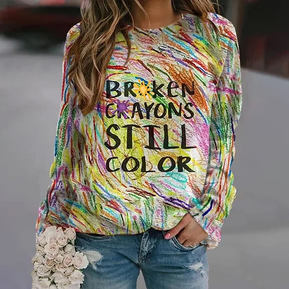 Comstylish Broken Crayons Still Color Long Sleeve Graffiti Print Sweatshirt