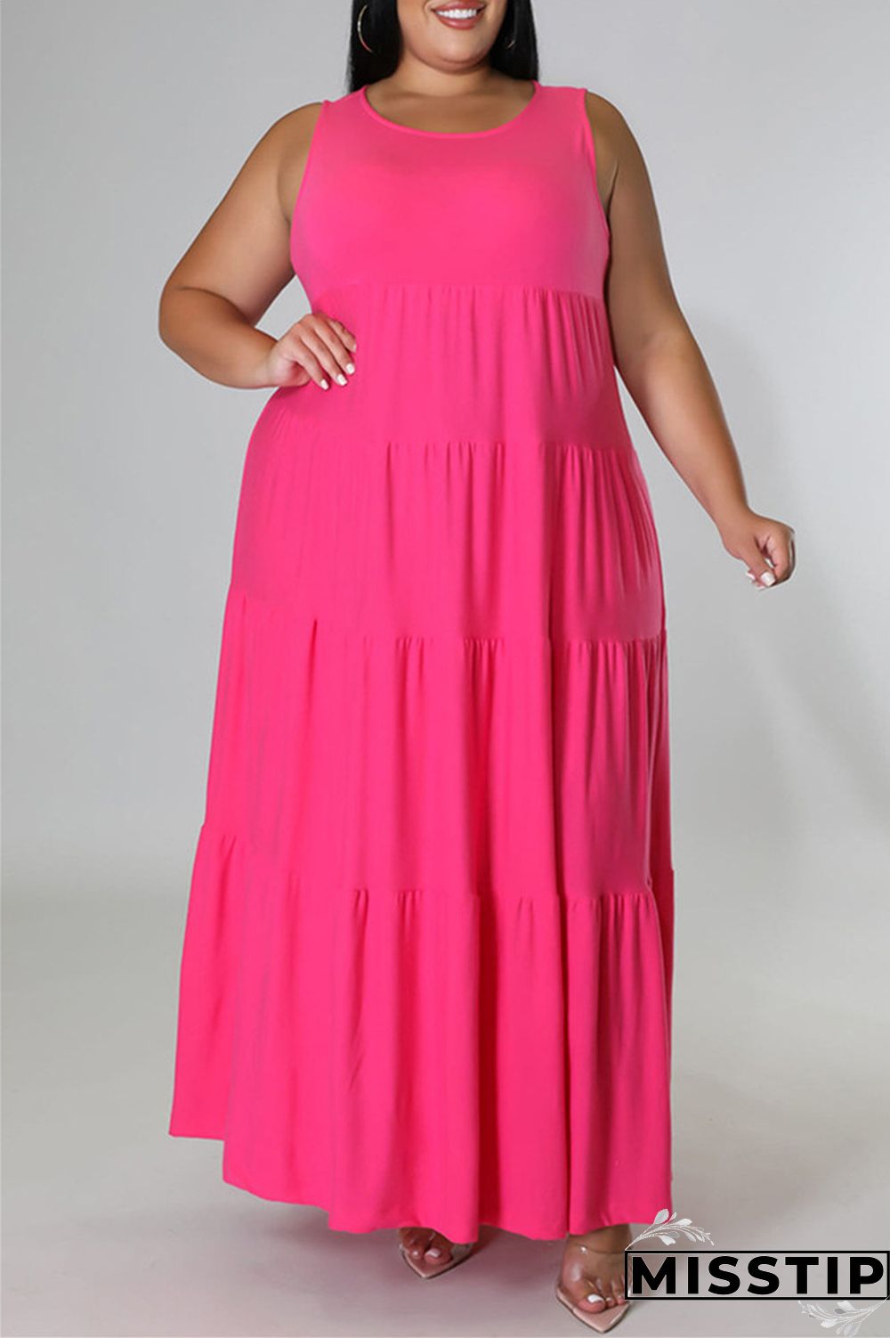 Black Fashion Casual Plus Size Solid Basic O Neck Vest Dress