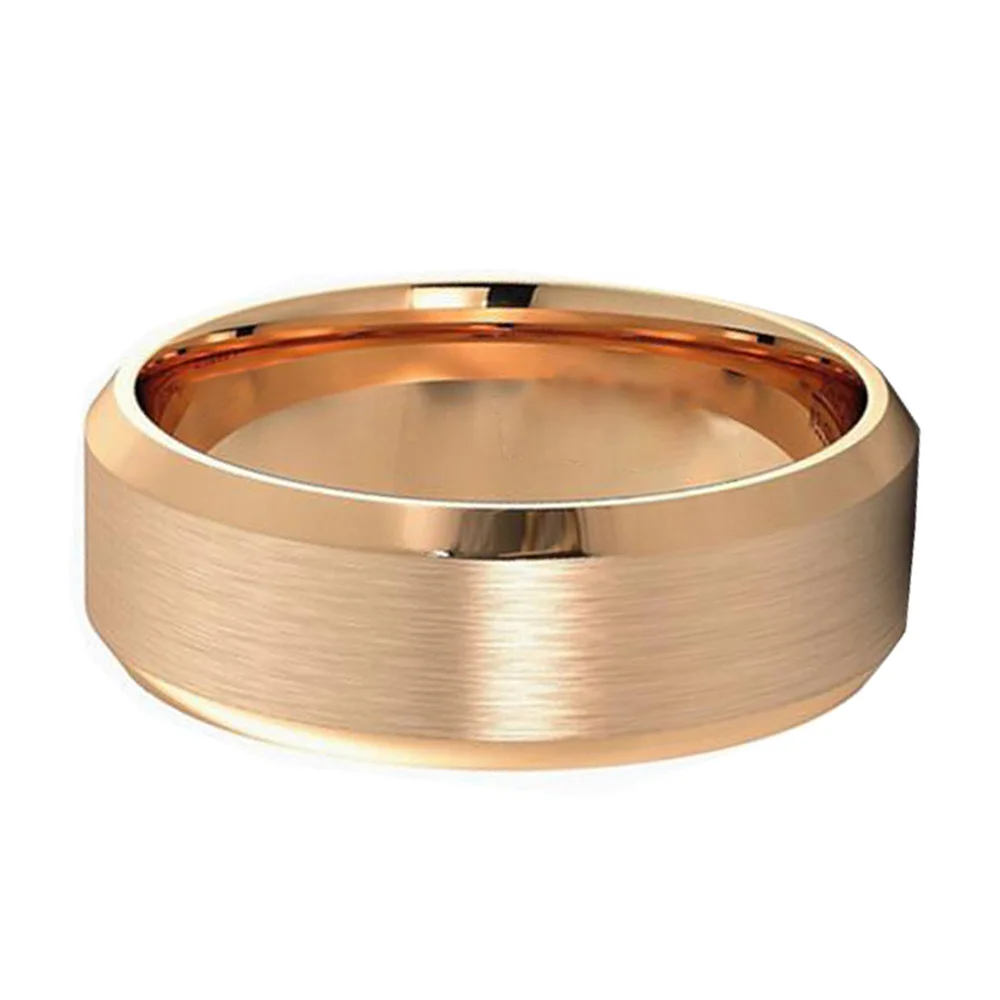 Rose Gold Tungsten Carbide Couple Rings Matte Finish Polished Bevel Edge