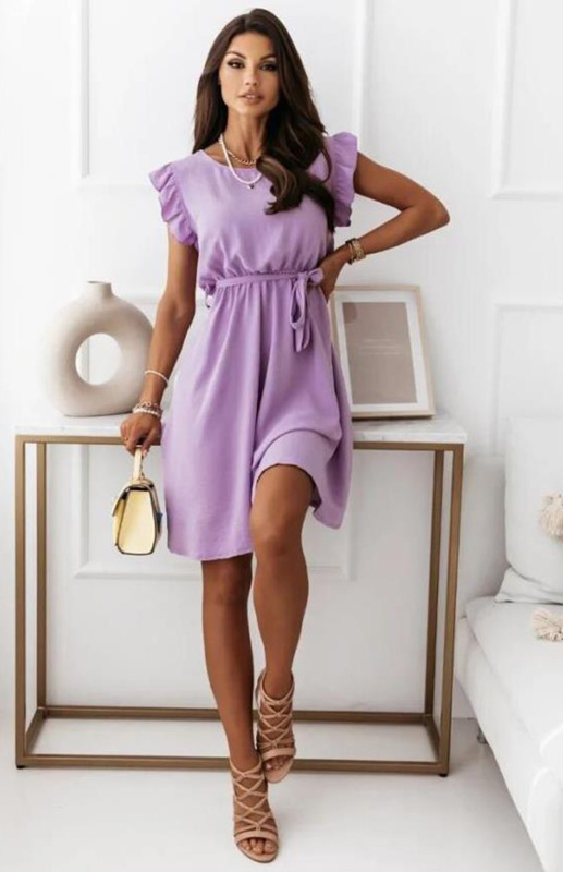 Mature Women Casual Summer Waist Strap Short Sleeve Dress