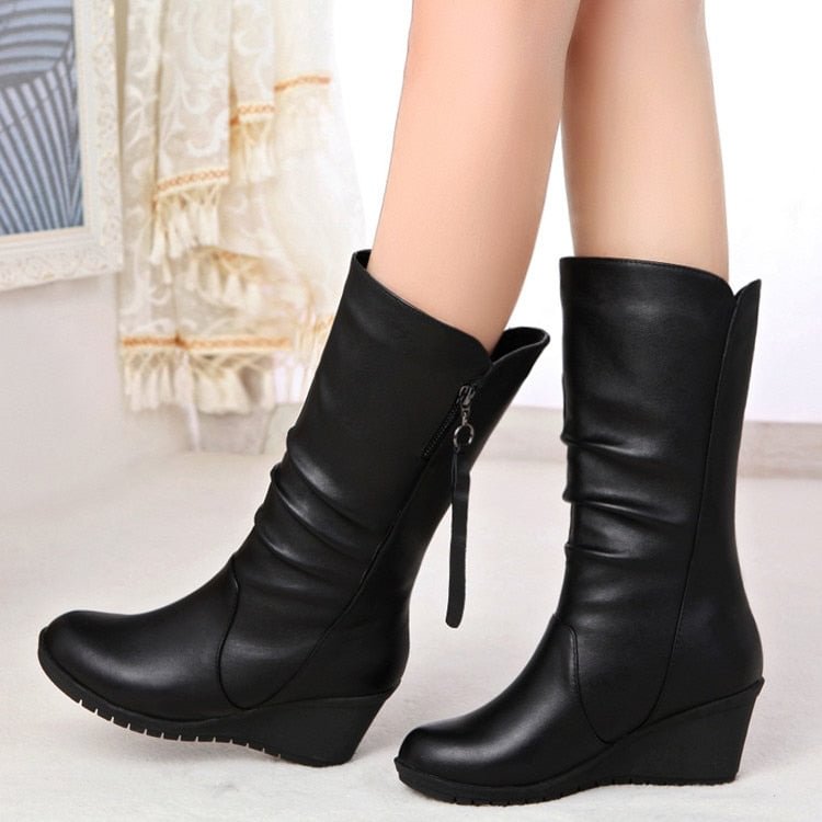 HOT Autumn New Fashion Boots Wedges Round Head Boots Large Size European and American Women's Shoes Winter Fringe