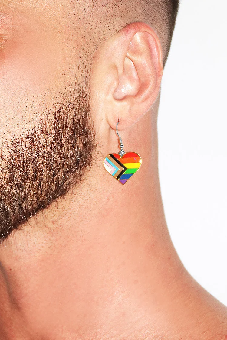 Rainbow Striped Print Heart-Shaped Acrylic Pair Earrings