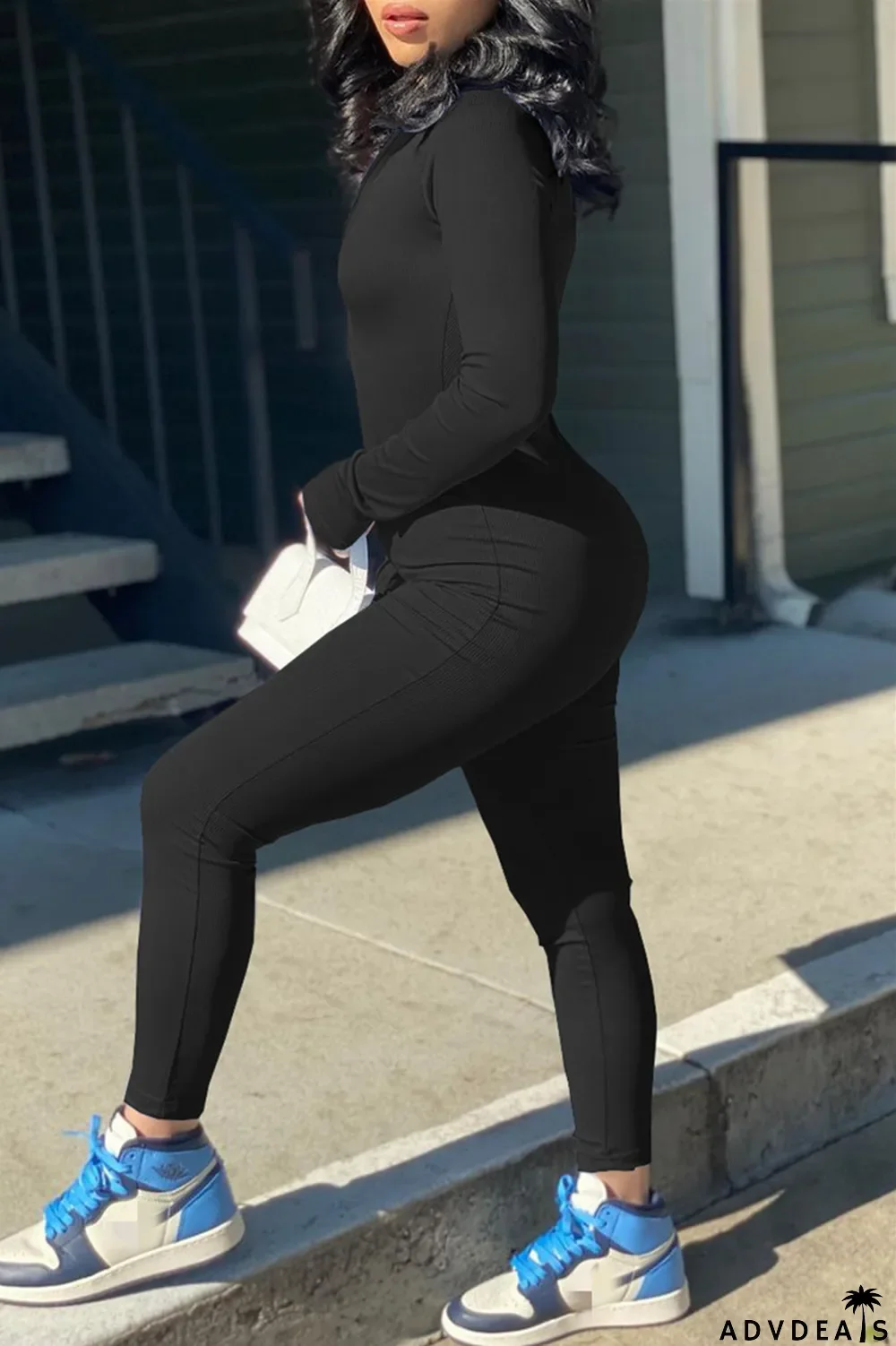 Light Blue Fashion Casual Solid Basic Zipper Collar Skinny Jumpsuits