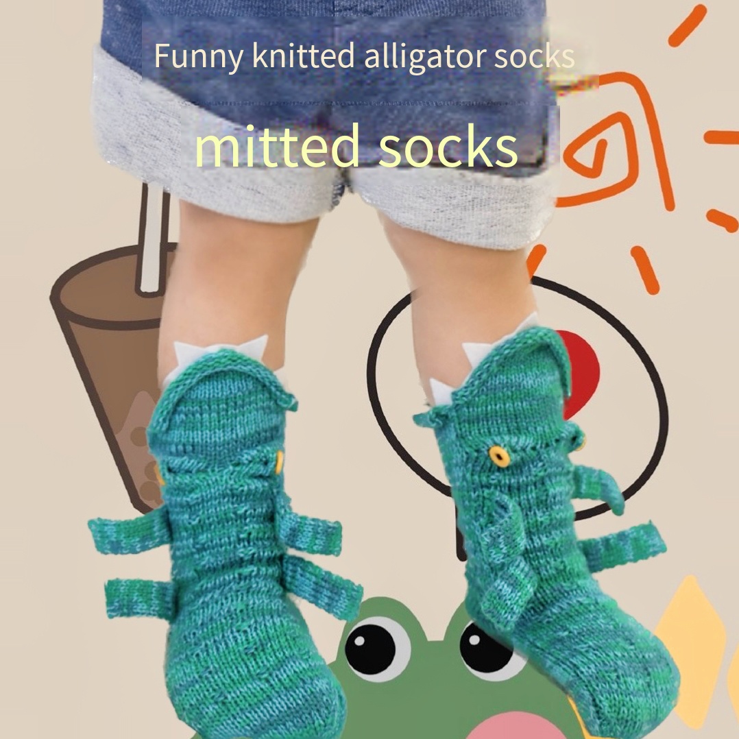 "Kid's Adorable Dinosaur Shark Crocodile Themed New Year's Anti-Slip Thick Socks"