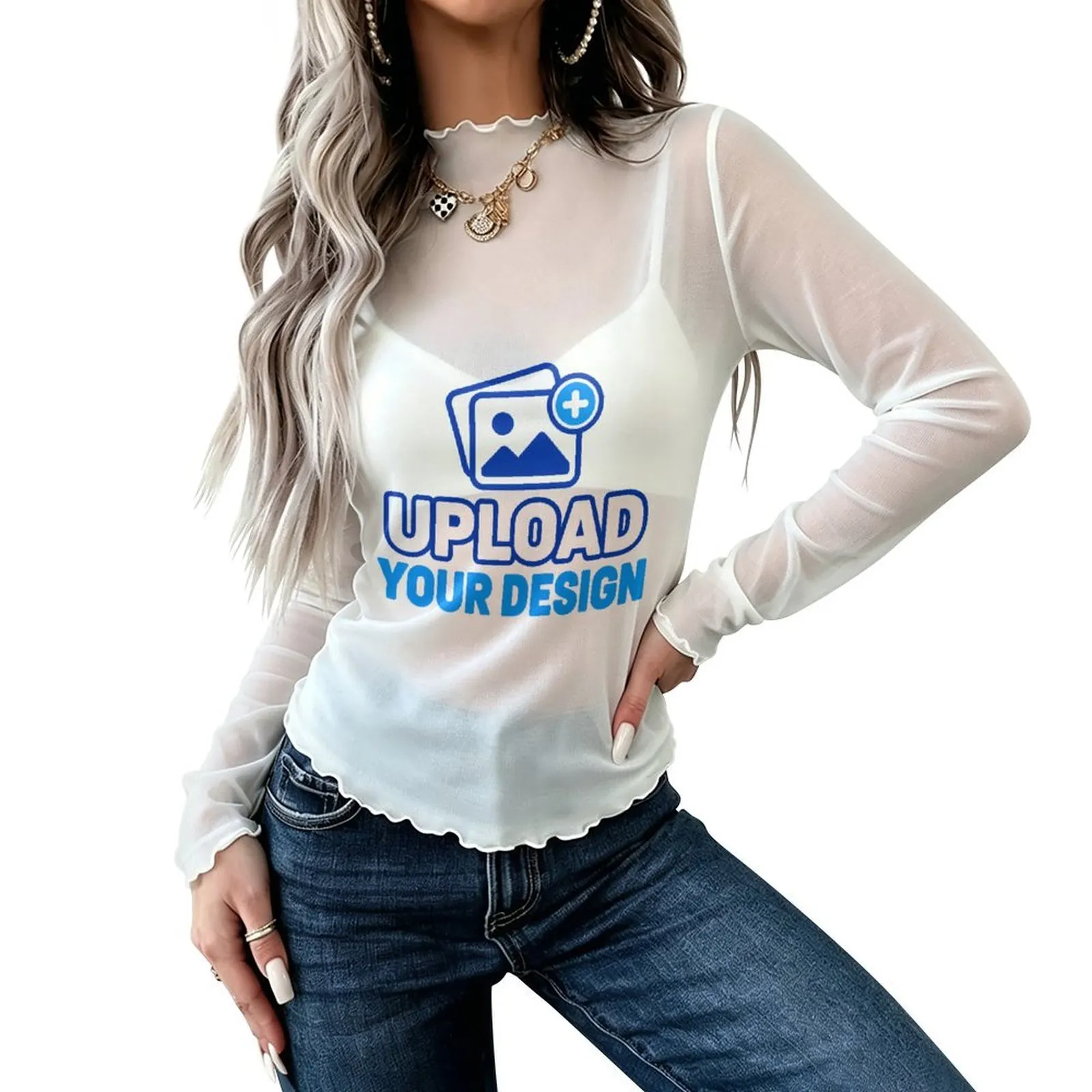 Women's Mock-Neck Mesh Long-Sleeve Top custom product image 9