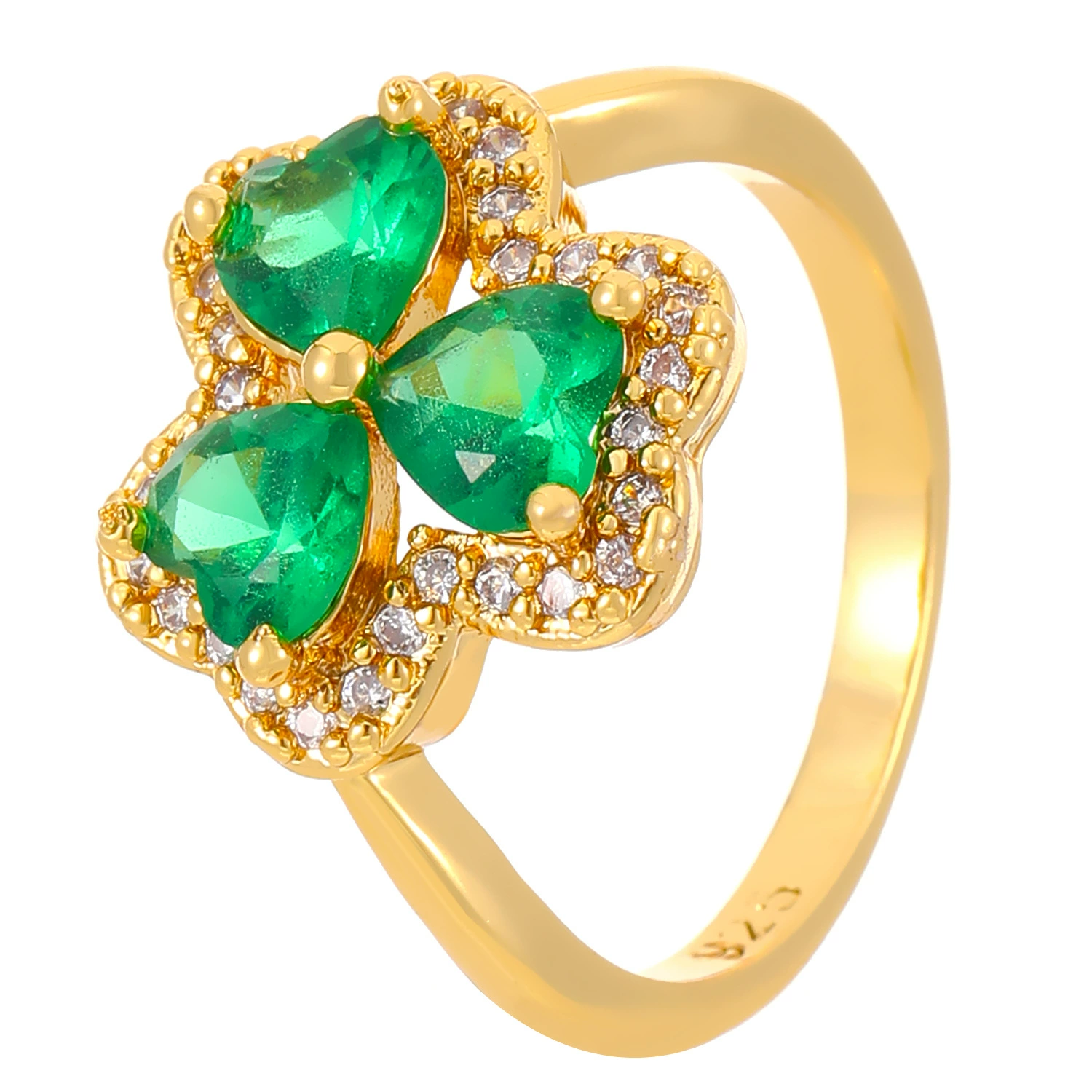Emerald Zirconia Three Petal Grass Open End Ring