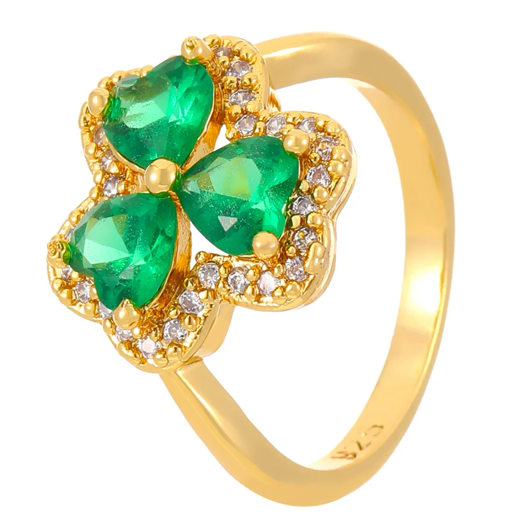 Emerald Zirconia Three Petal Grass Open End Ring