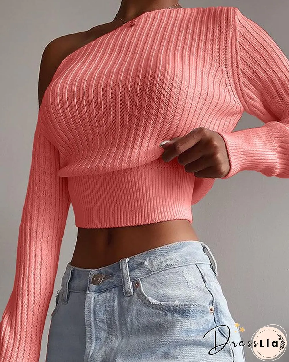 Solid Color Long Sleeve Cropped Sweater