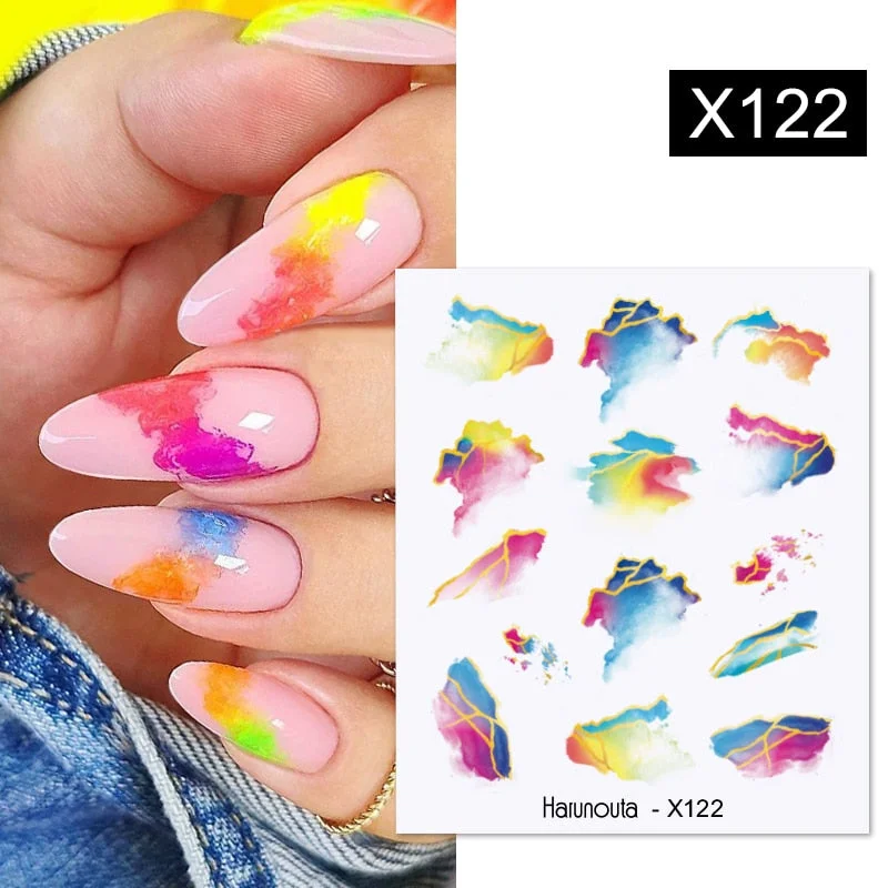 Harunouta Egg Shell French Lines Water Decals Sticker Geometric Flowers Leaves Bubble Design DIY Slider For Manicuring Nail Art