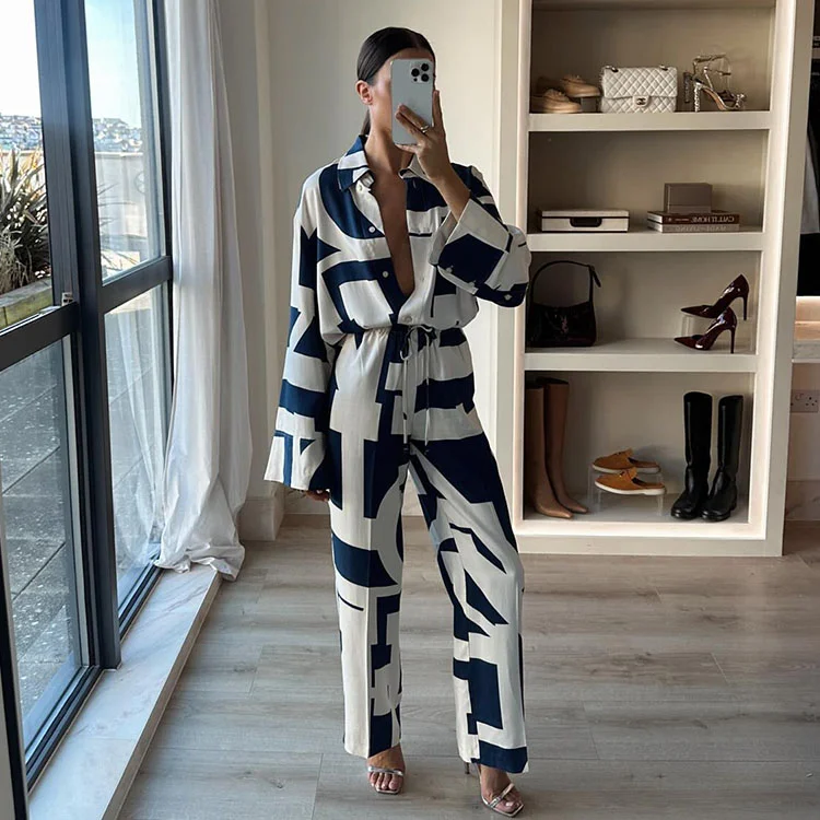 Graphic Printed Long Sleeve Shirt and Pants Set