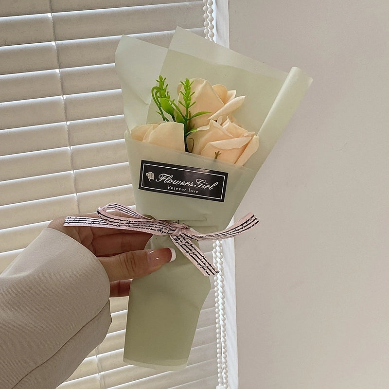 Creative Valentine’s Day Soap Bouquet Teacher’s Day Gift Carnation Soap Flowers 3 Pieces Small Bouquet Street Push
