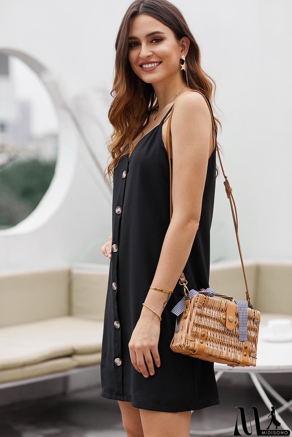 MidiSono - Buttoned Spaghetti Strap Dress