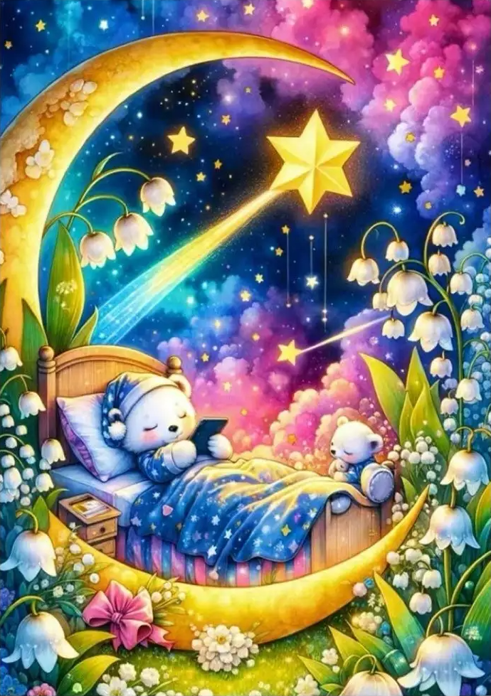 Cartoon Sleeping Bear On Moonlit Night 40*55cm 11CT Stamped Cross Stitch gbfke