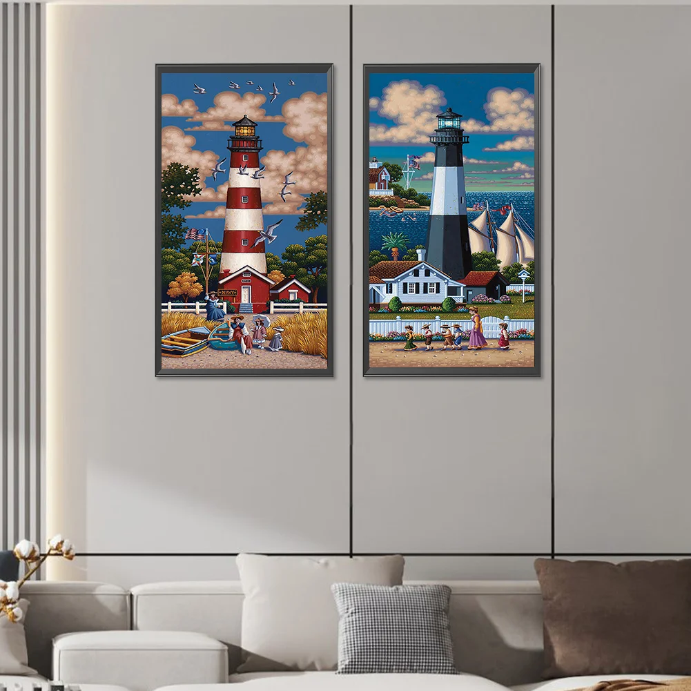 2pcs/Set Diamond Painting - Full Round Drill - Lighthouse(Canvas|30*60cm)