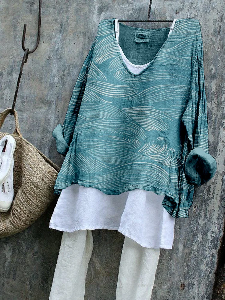 The Water Pattern Linen Blend Flowy Tunic