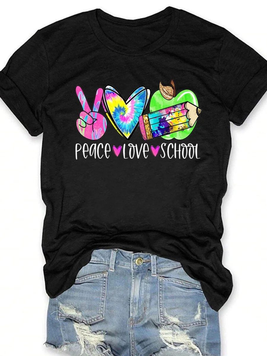 Peach Love School Teacher Tie Dye Print Short Sleeve T-shirt