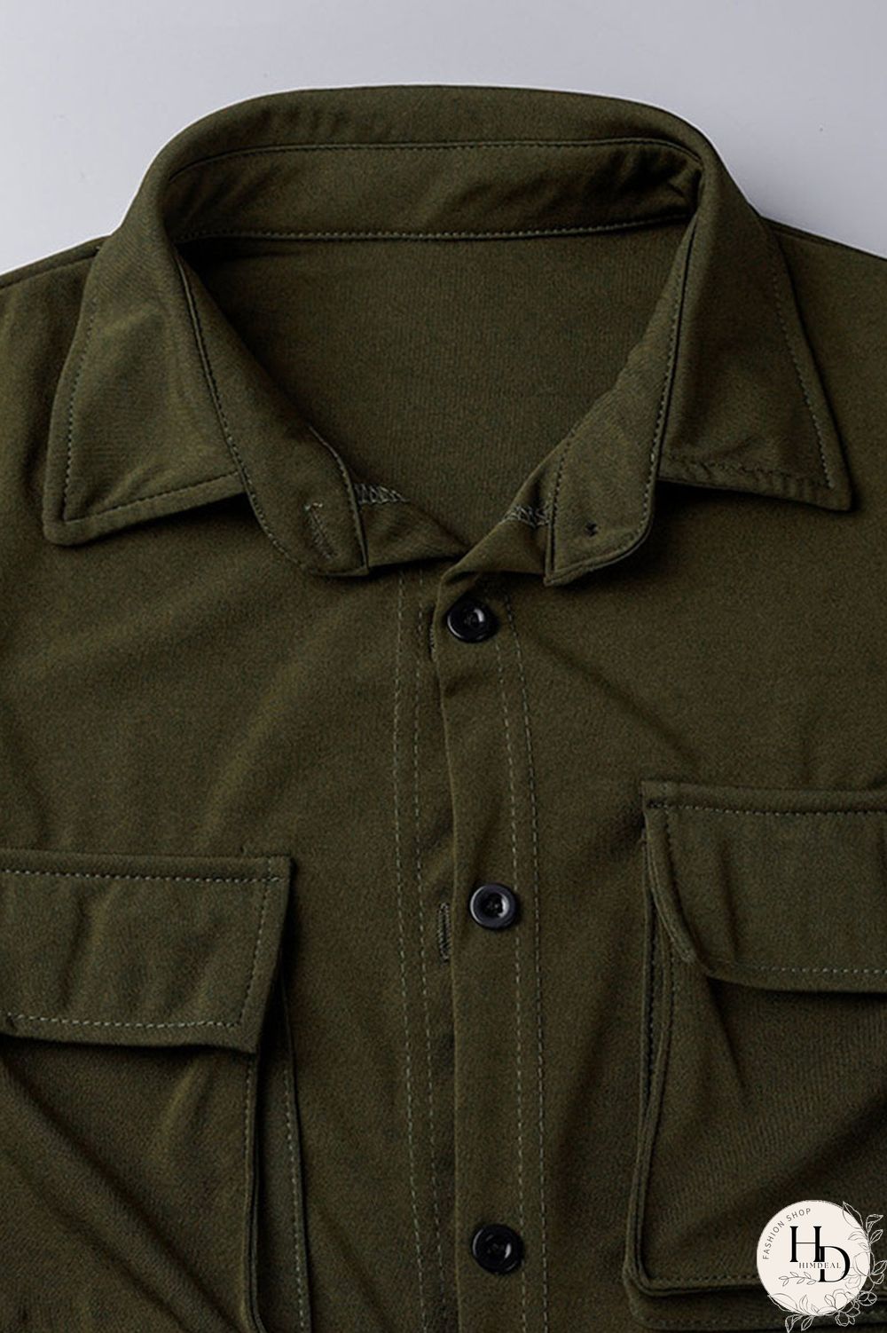 Khaki Casual Solid Bandage Patchwork Pocket Buckle Turndown Collar Short Sleeve Two Pieces