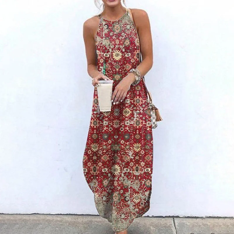 Floral Vintage Print Sleeveless Maxi Dress