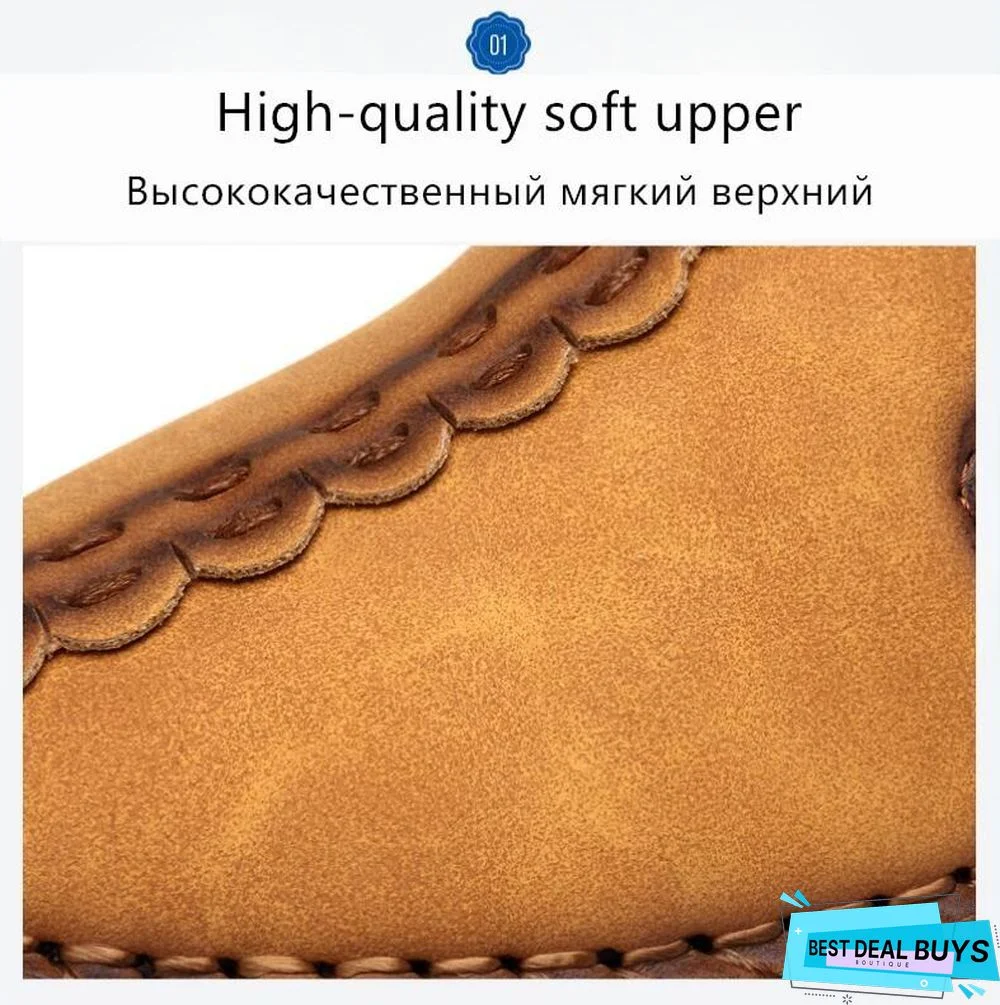 Men's Comfortable Casual Loafers Shoes Split Leather Flats Moccasins Shoes