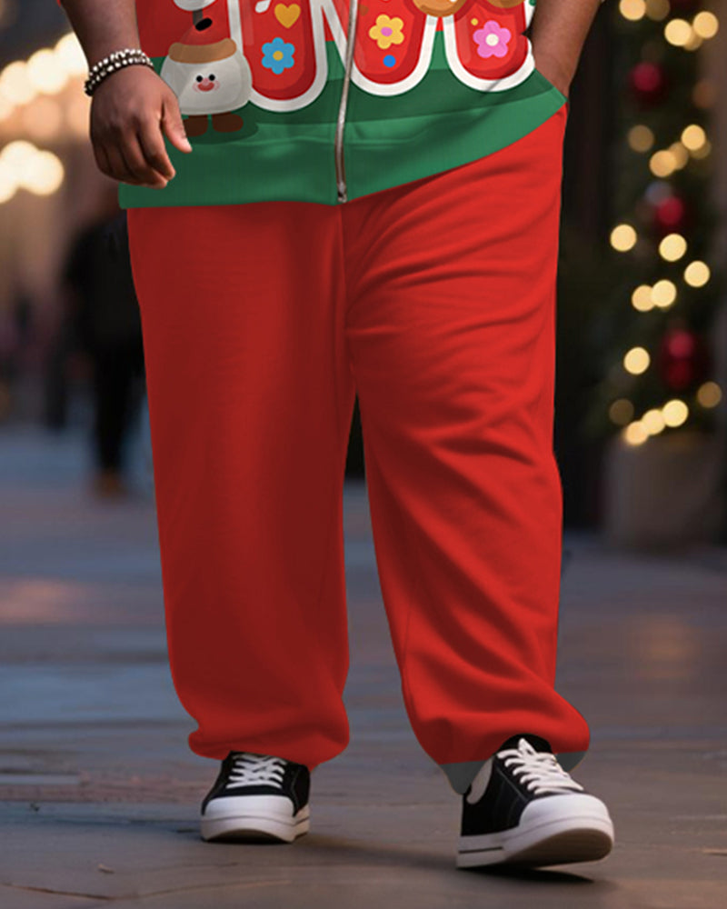 Big & Tall Men's Christmas Gingerbread Man Alphabet Print Cardigan Hoodie Suit