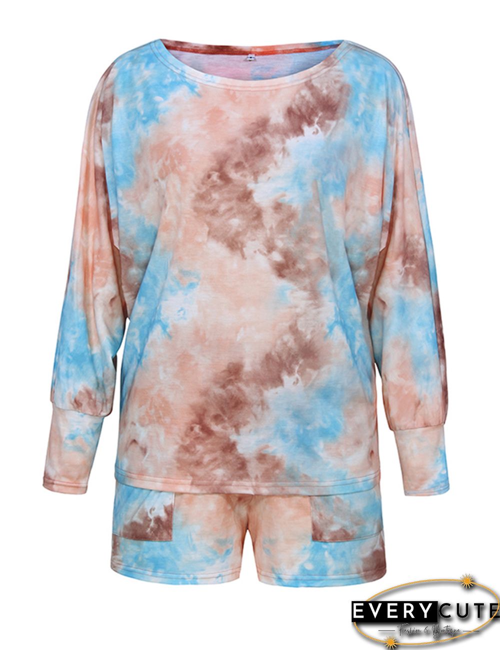 Orange Tie Dye 3/4 Sleeve Tops with Shorts Set