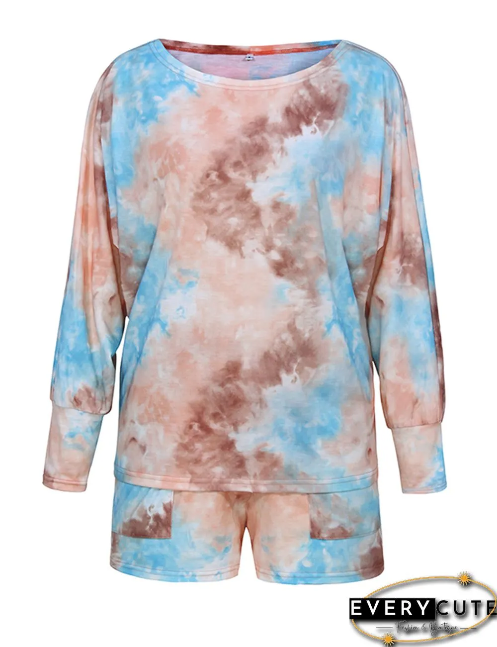 Orange Tie Dye 3/4 Sleeve Tops with Shorts Set