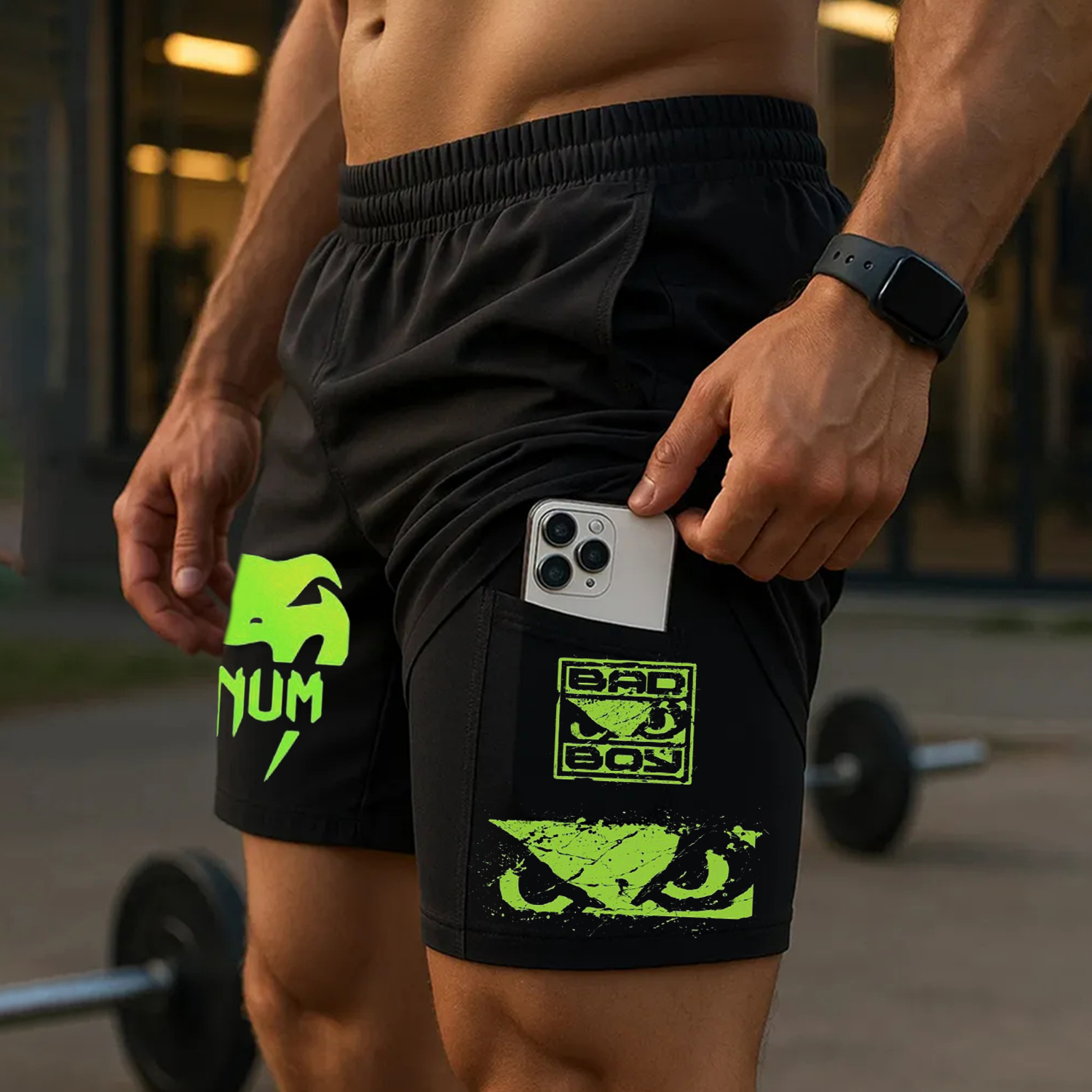 Casual Branded Double Layer Training Shorts / TECHWEAR CLUB / Techwear