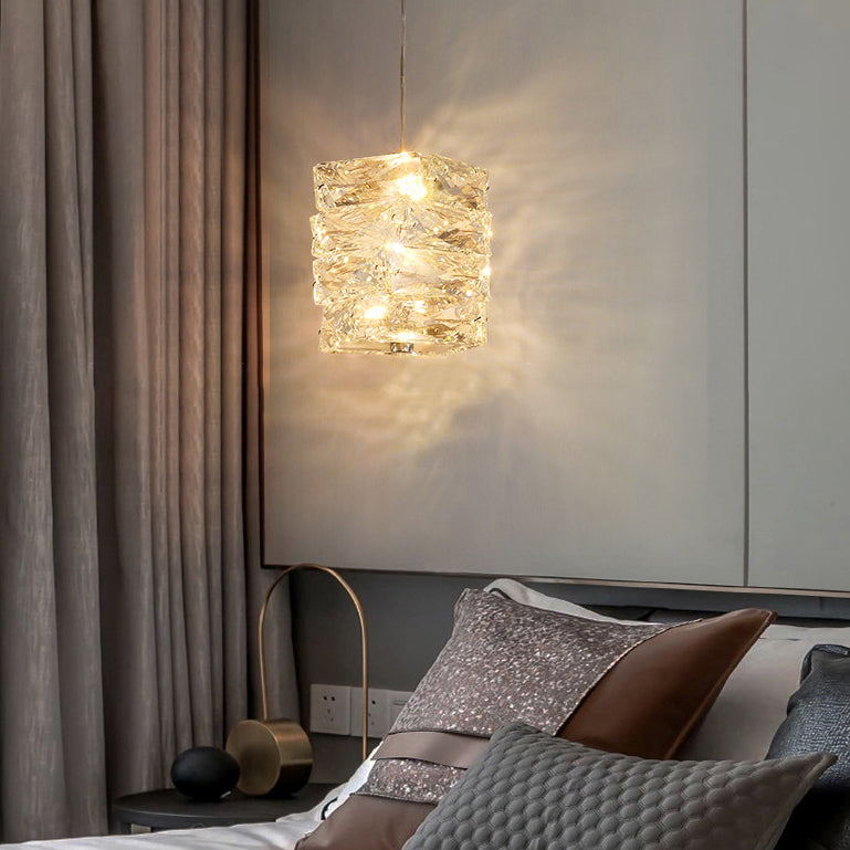 Modern Luxury Spiral Stainless Steel Crystal Cylinder LED Pendant Light For Bedroom