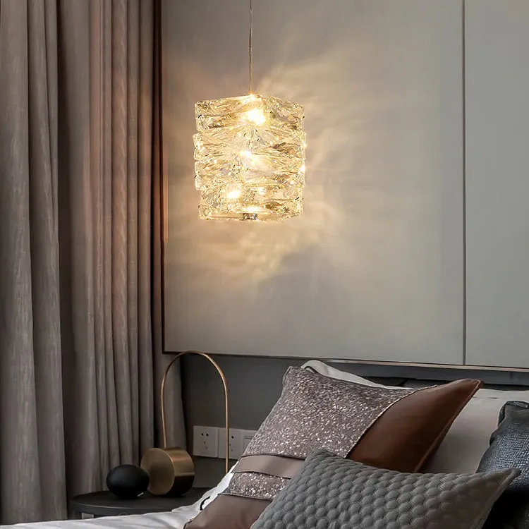 Modern Luxury Spiral Stainless Steel Crystal Cylinder LED Pendant Light For Bedroom