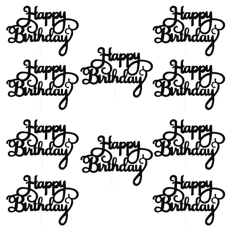 10pcs Gold Gittler Happy Birthday Cake Topper Adult Kids Birthday Party Wedding Decorations Baby Shower Cake Decorating Supplies