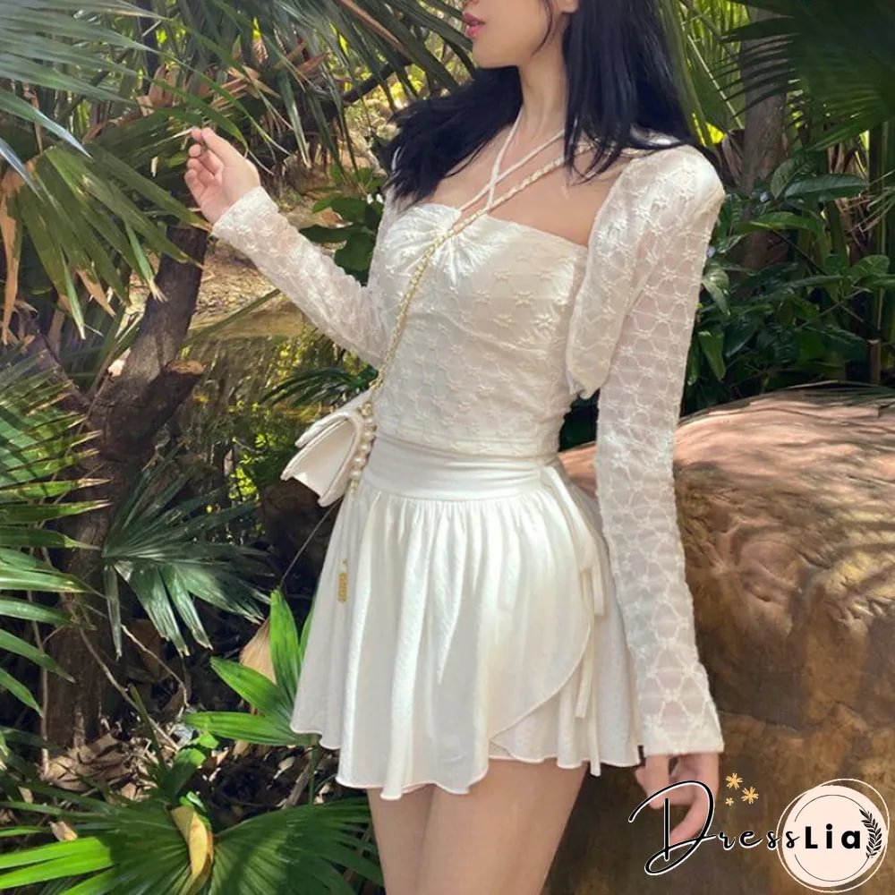 White fluffy mini skirt women kawaii drawstring pleated a-line short cute high waist