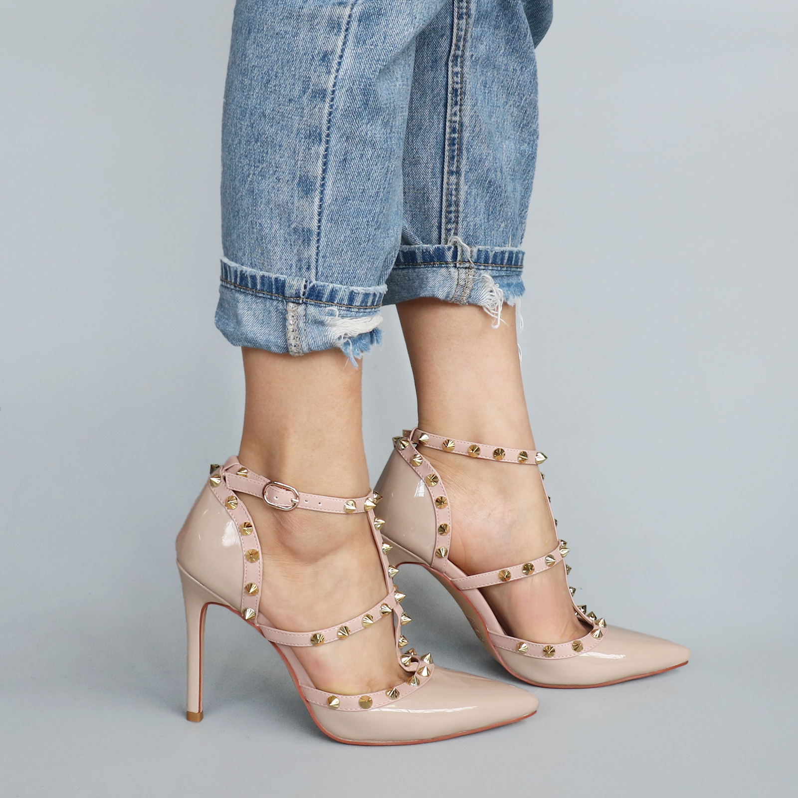 4" Rivets Studs Summer Strappy Shoes Party Wedding Heeled Sandals-MERUMOTE