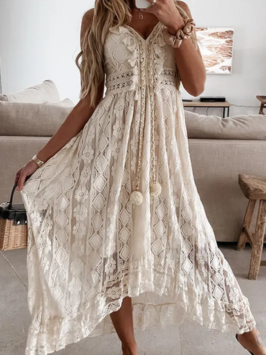 Women's Sleeveless V-neck Lace Maxi Dress