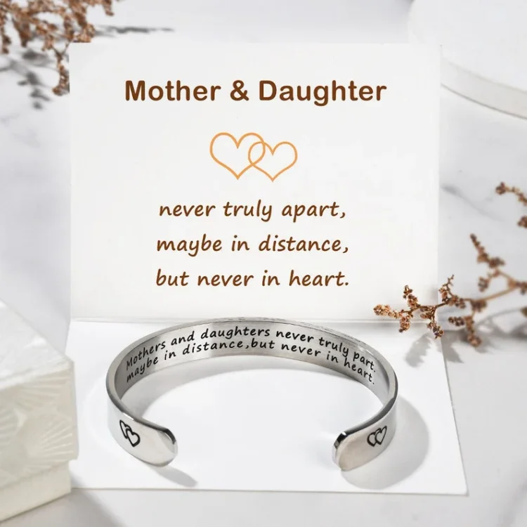 Mother and Daughter Cuff Bangle Bracelet "Never Truly Apart"