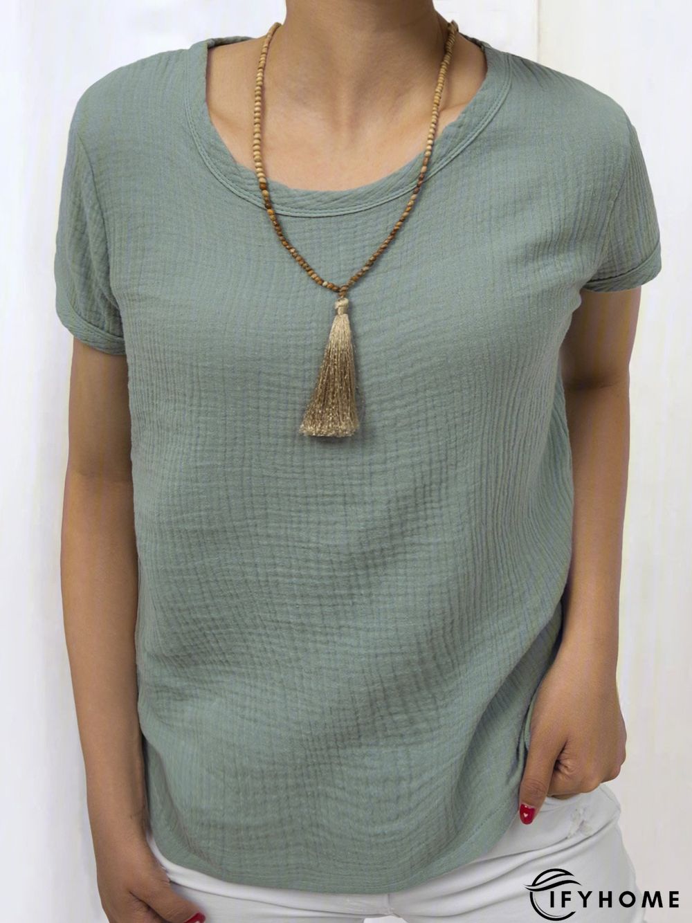 Plain Linen Short Sleeve Casual Blouses | IFYHOME