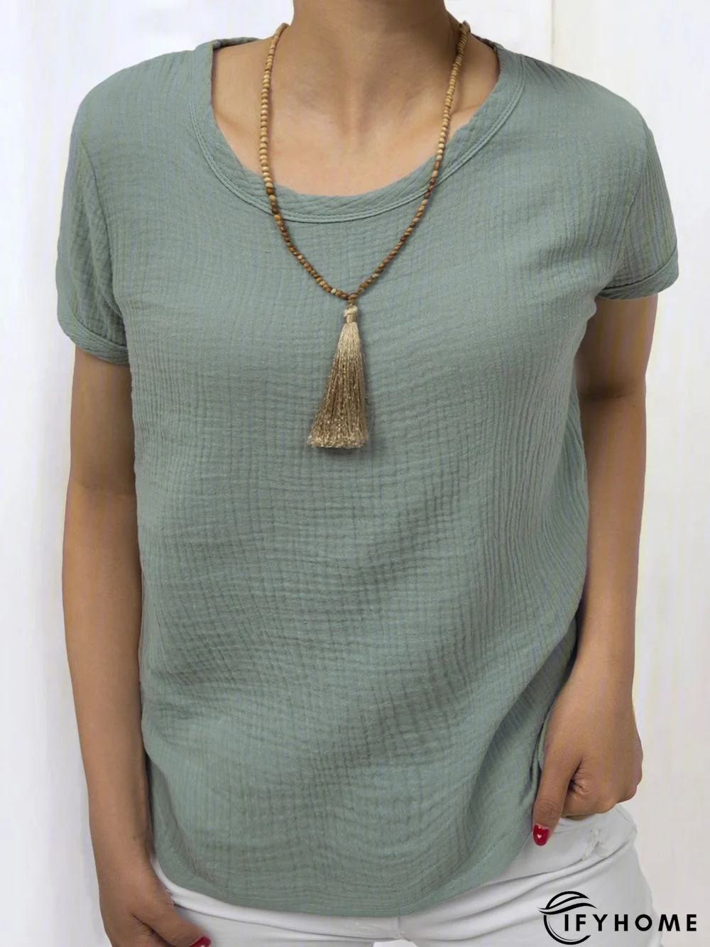 Plain Linen Short Sleeve Casual Blouses | IFYHOME