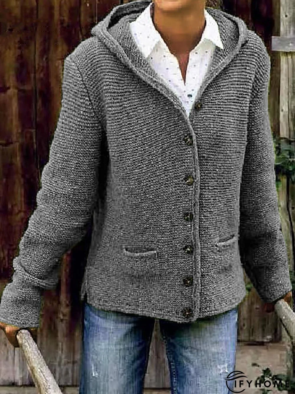 Women Coats Hooded Long Sleeve Knitted Cardigan Sweater coat | IFYHOME