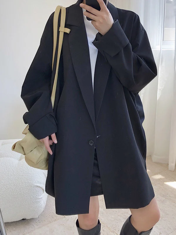 Original Solid Notched Collar Blazer Outerwear