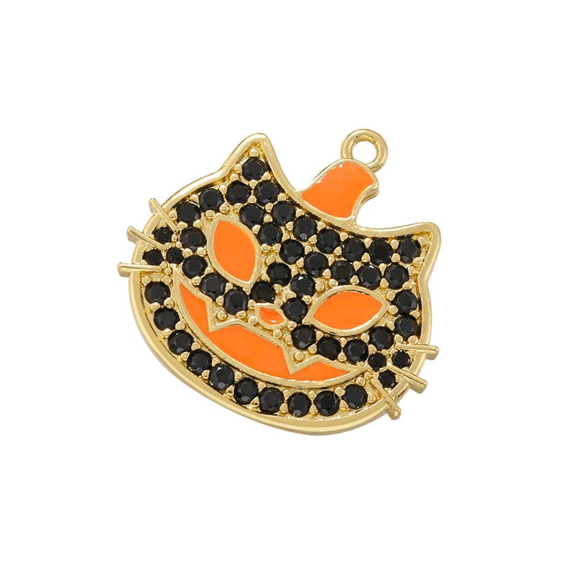 Funny Streetwear Cool Style Cat Copper Plating Inlay Copper Zircon 18k Gold Plated Halloween Charms
