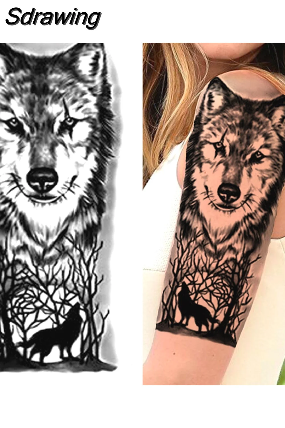 Sdrawing Lion Temporary Tattoo For Women Men Adult Skull Tiger Wolf Forest Tattoo Sticker Black Fake Realistic Demon Tatoos Forearm 430-1